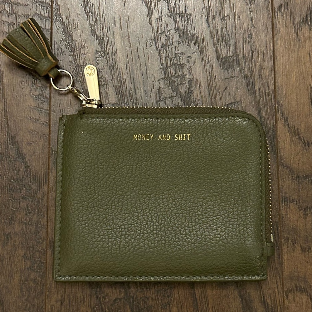 Money & Shit Olive Green Wallet with Tassel Gold Hardware